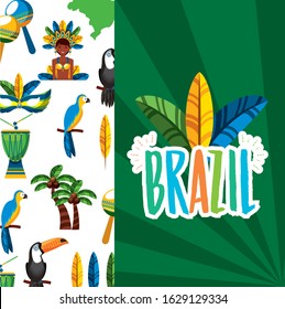canival of rio brazilian celebration with feathers hat and lettering vector illustration design