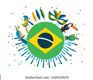 canival of rio brazilian celebration with flag vector illustration design