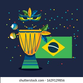 canival of rio brazilian celebration with flag vector illustration design