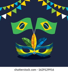 canival of rio brazilian celebration with flag vector illustration design