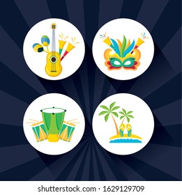 canival of rio brazilian celebration with set icons vector illustration design