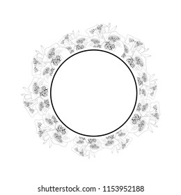 Canna indica - Canna lily, Indian Shot Outline Banner Wreath. Vector Illustration.

