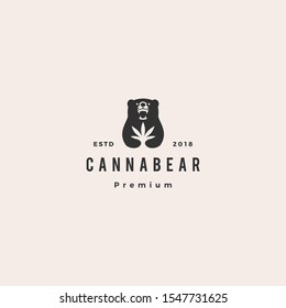 cannabear cannabis bear logo hipster retro vintage vector icon illustration	
