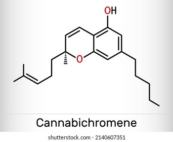 Cannabichromene, CBC molecule. It is phytocannabinoid found in Cannabis sativa and Helichrysum species. Skeletal chemical formula. Vector illustration
