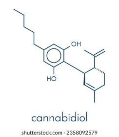 Cannabidiol (CBD) cannabis molecule. Has antipsychotic effects. Skeletal formula.