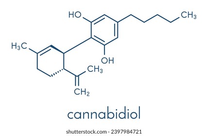 Cannabidiol (CBD) cannabis molecule. Has antipsychotic effects. Skeletal formula.