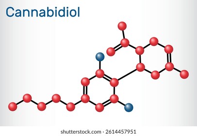 Cannabidiol, CBD molecule. Phytocannabinoid, molecular model. Vector scientific illustration