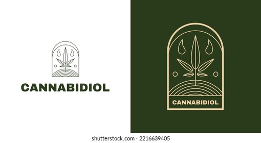 Conjunto de diseño del logotipo del emblema de cannabis, símbolo de la insignia del aceite de cannabis, concepto de parche de cannabinoides de estilo retro, logotipo comercial editable de marihuana del CBD, marca de medicina del cáñamo, aislado en segundo plano