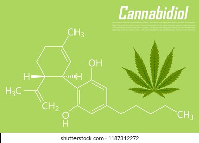 Cannabidiol molecule formula background with marijuana icon. Cannabidiol molecule formula background with marijuana icon.