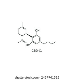 Cannabidiol-C4 skeletal structure diagram. compound molecule scientific illustration on white background.
