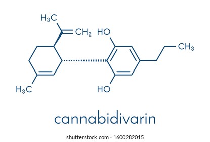 Cannabidivarin or CBDV cannabinoid molecule. Skeletal formula.