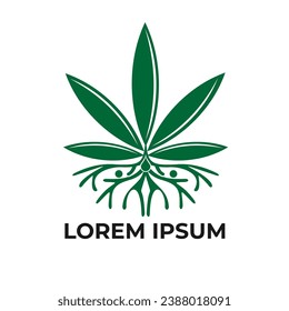 diseño del logo de cannabis con la raíz de trabajo en equipo