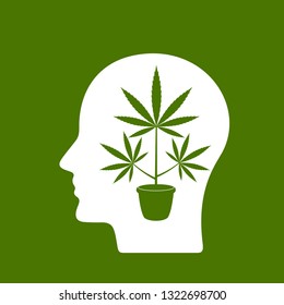 Cannabinoid treatment concept, man thinks about drugs. flat vector illustration isolated on white background