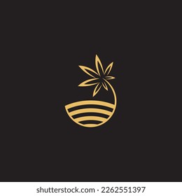 cannabis abstract minimalist gold line logo of a cannabis leaf for your brand.