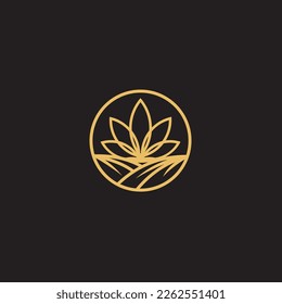 cannabis abstract minimalist gold line logo of a cannabis leaf for your brand.