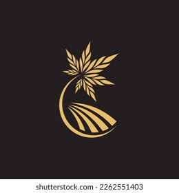 cannabis abstract minimalist gold line logo of a cannabis leaf for your brand.