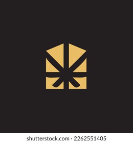 cannabis abstract minimalist gold line logo of a cannabis leaf for your brand.