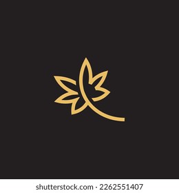 cannabis abstract minimalist gold line logo of a cannabis leaf for your brand.