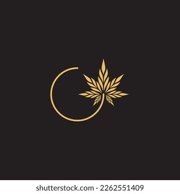 cannabis abstract minimalist gold line logo of a cannabis leaf for your brand.