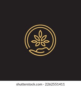 cannabis abstract minimalist gold line logo of a cannabis leaf for your brand.