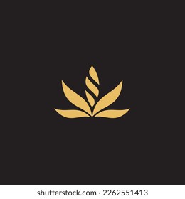 cannabis abstract minimalist gold line logo of a cannabis leaf for your brand.