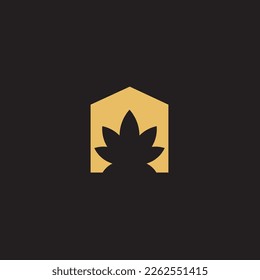 cannabis abstract minimalist gold line logo of a cannabis leaf for your brand.