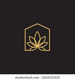 cannabis abstract minimalist gold line logo of a cannabis leaf for your brand.