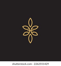 cannabis abstract minimalist gold line logo of a cannabis leaf for your brand.