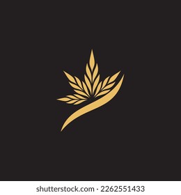 cannabis abstract minimalist gold line logo of a cannabis leaf for your brand.