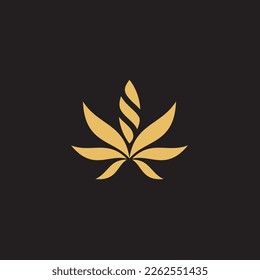 cannabis abstract minimalist gold line logo of a cannabis leaf for your brand.