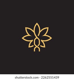 cannabis abstract minimalist gold line logo of a cannabis leaf for your brand.