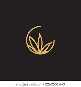 cannabis abstract minimalist gold line logo of a cannabis leaf for your brand.