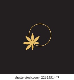 cannabis abstract minimalist gold line logo of a cannabis leaf for your brand.