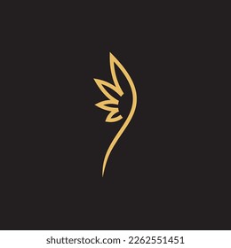 cannabis abstract minimalist gold line logo of a cannabis leaf for your brand.