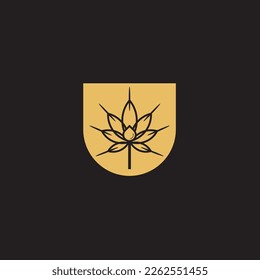 cannabis abstract minimalist gold line logo of a cannabis leaf for your brand.