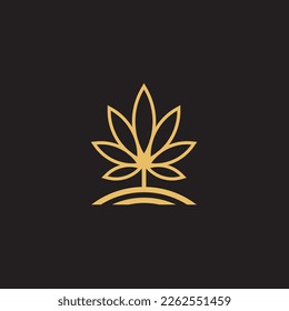 cannabis abstract minimalist gold line logo of a cannabis leaf for your brand.