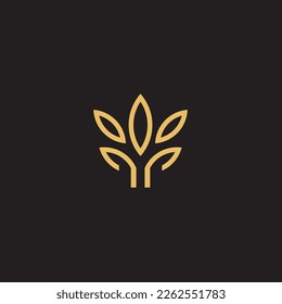 cannabis abstract minimalist gold line logo of a cannabis leaf for your brand.