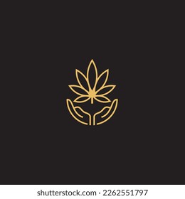 cannabis abstract minimalist gold line logo of a cannabis leaf for your brand.