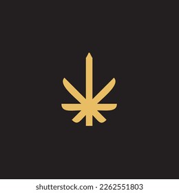 cannabis abstract minimalist gold line logo of a cannabis leaf for your brand.