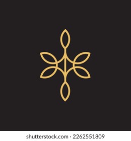 cannabis abstract minimalist gold line logo of a cannabis leaf for your brand.