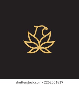 cannabis abstract minimalist gold line logo of a cannabis leaf for your brand.