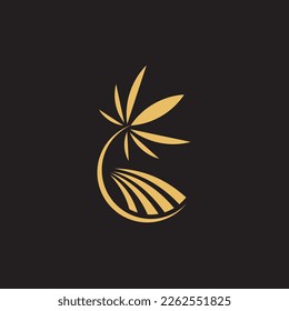 cannabis abstract minimalist gold line logo of a cannabis leaf for your brand.