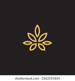 cannabis abstract minimalist gold line logo of a cannabis leaf for your brand.