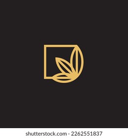 cannabis abstract minimalist gold line logo of a cannabis leaf for your brand.