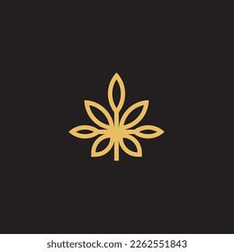 cannabis abstract minimalist gold line logo of a cannabis leaf for your brand.