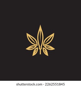 cannabis abstract minimalist gold line logo of a cannabis leaf for your brand.