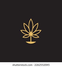 cannabis abstract minimalist gold line logo of a cannabis leaf for your brand.