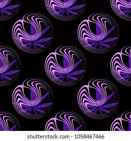 cannabis abstract pattern leafs print for clothes purple on black background