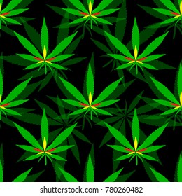 cannabis abstract pattern leaves print for clothes green on black background