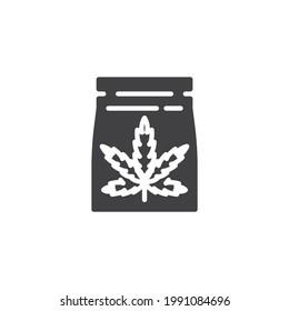 Cannabis bag vector icon. filled flat sign for mobile concept and web design. Marijuana leaf bag glyph icon. Symbol, logo illustration. Vector graphics